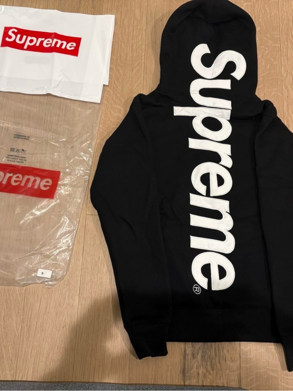 Supreme Black Crewneck Hoodie with Vertical White Logo